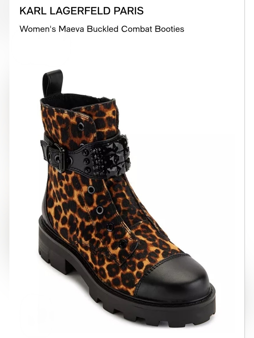 NWT! KARL LAGERFELD PARIS Combat Booties Size 7M -Leopard Print Calf Hair
